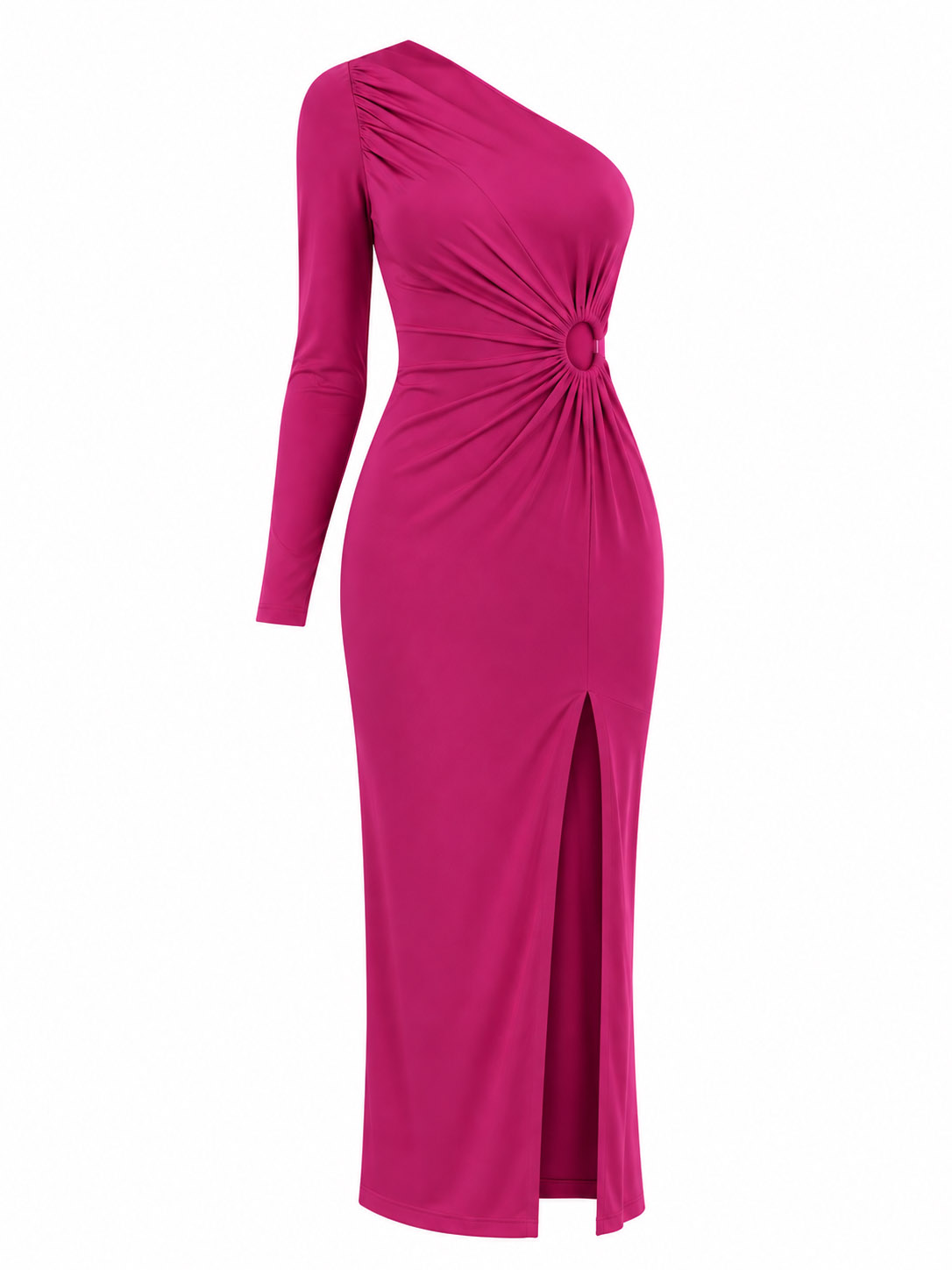 DRESS MIDI ONE SHOULDER MAGENTA 23405