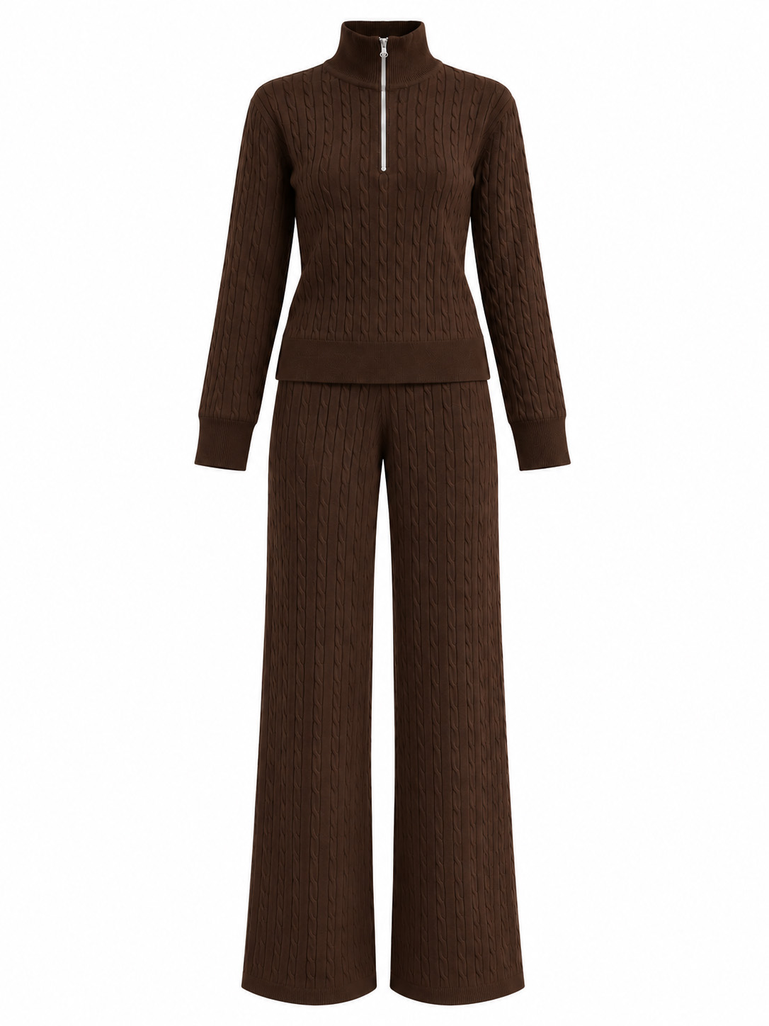 SET KNITTED TOP WITH PANTS BRAID COFFEE 26610