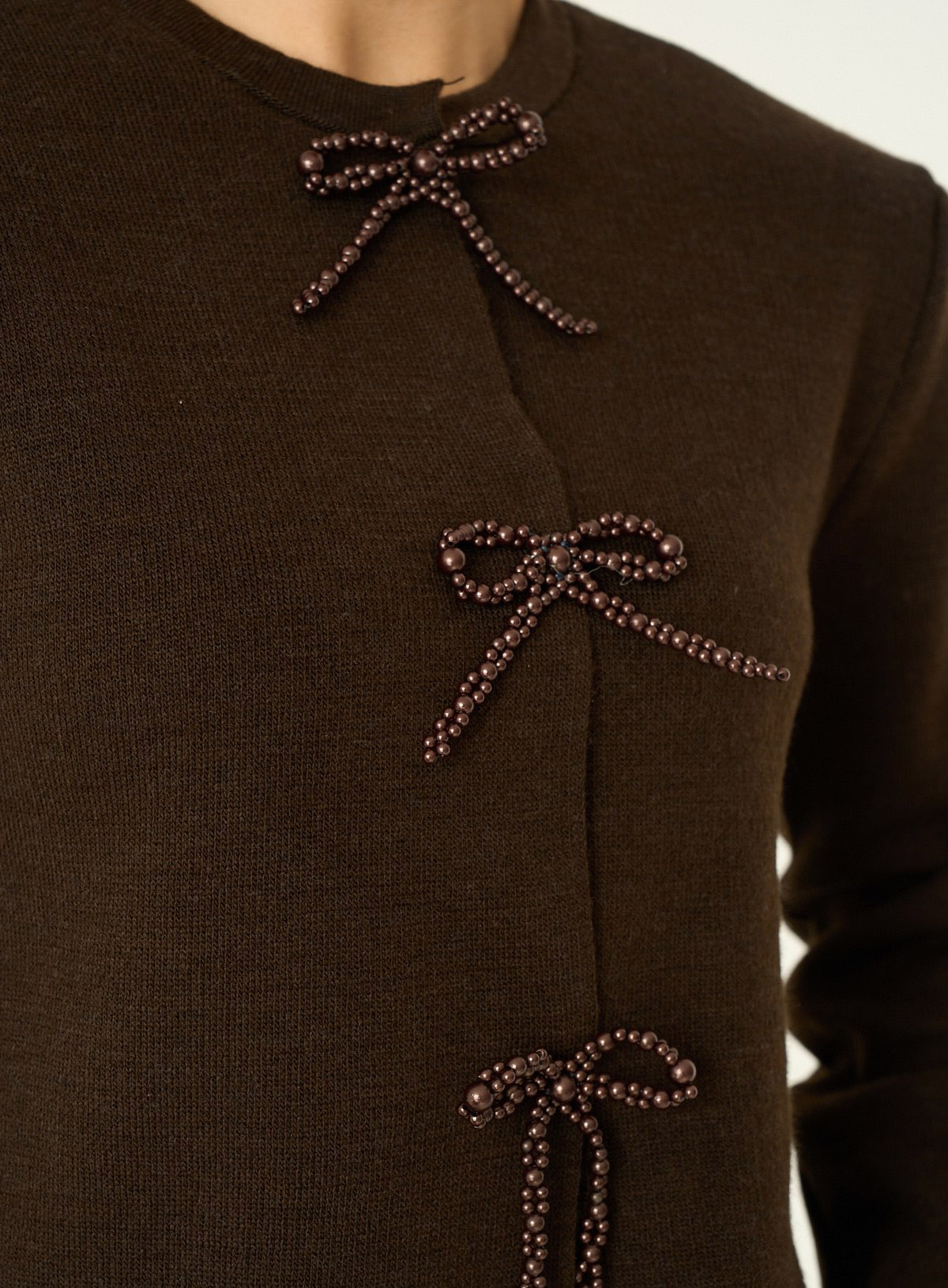 CARDIGAN KNITTED BEADS COFFEE 26120