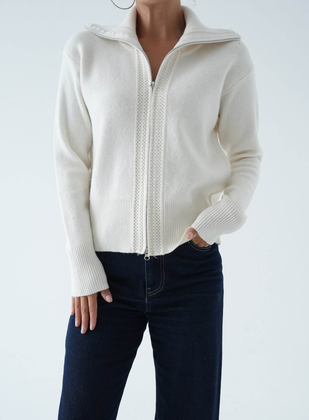 CARDIGAN KNITTED ZIPPER CREAM 26152
