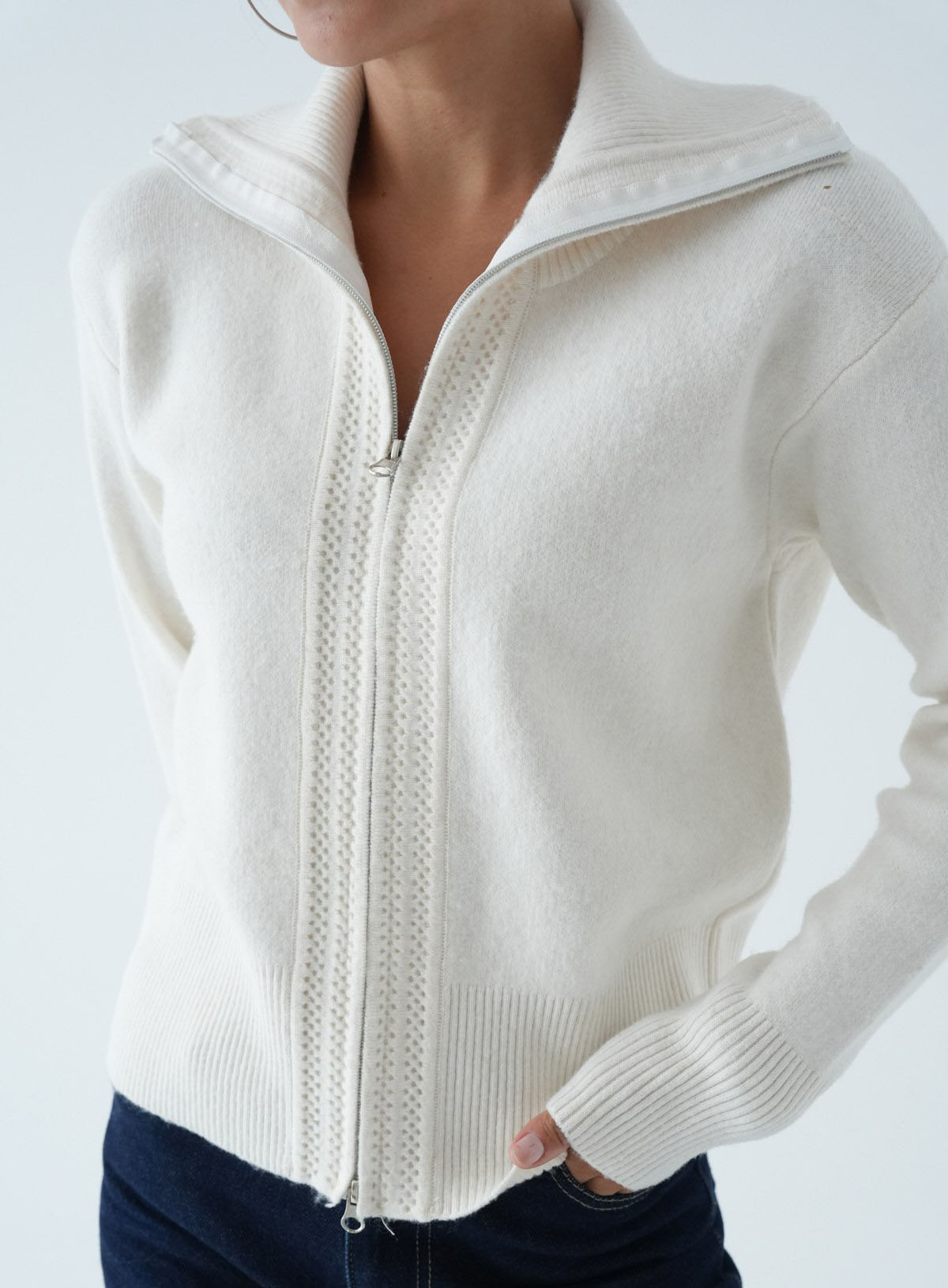 CARDIGAN KNITTED ZIPPER CREAM 26152